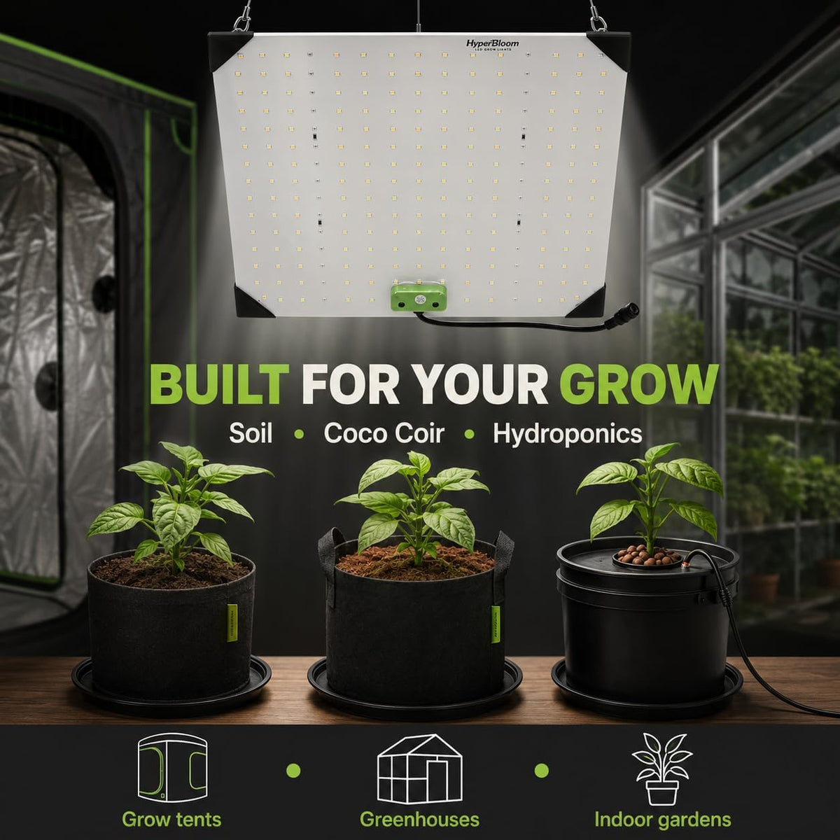 HyperBloom 850W Equivalent LED Grow Light for Indoor Plants, 12x12 Coverage Hanging Grow Lamp with Veg & Bloom Switches, Full Spectrum LED Plant Light for Seedling, Vegetative & Flowering Stages