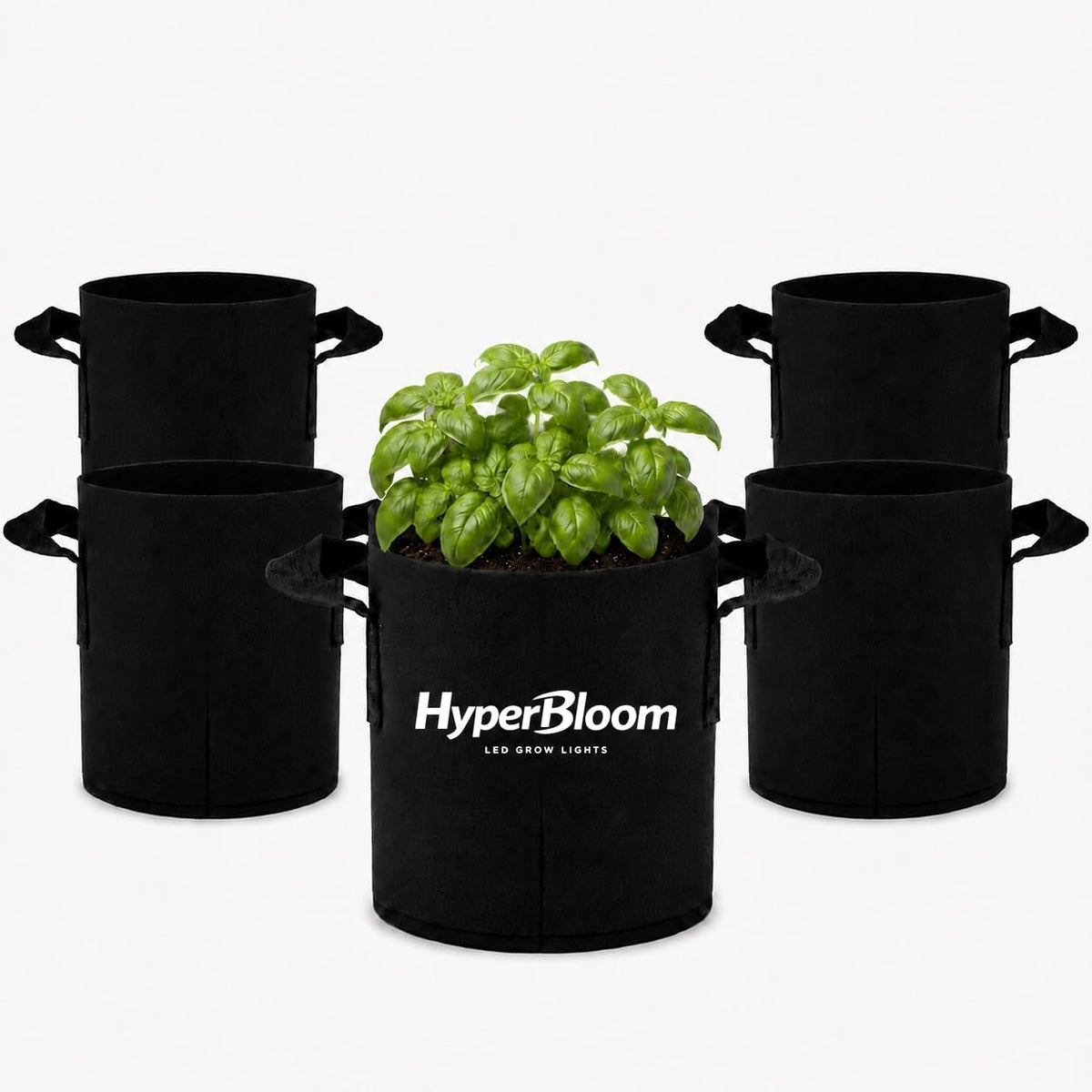 HyperBloom 5-Pack 1 Gallon Fabric Grow Pots with Handles for Indoor & Outdoor Plants, Heavy Duty Nonwoven Grow Bags for Air Pruned Roots, Breathable Reusable Plant Containers for Vegetables, Herbs & Hydroponics